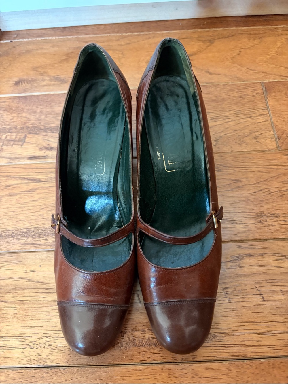 Vintage Bally France Rivoli Brown Two-Tone Leather Mary Jane Heels
